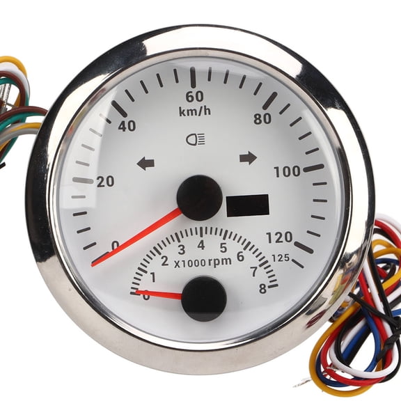 Thalyn Boat GPS Speedometer with Indiction Light Digital Tacho Gauge, GPS Speedometer Odometer 8000 RPM 0-125 KM/H Stainless Steel with Backlight for Car Marine ATV White Dial Silver Bezel