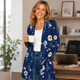 thumbnail image 6 of Women's Plus Size Navy Floral Cardigan, Long Sleeve Open Front Tunic with Pockets, 6 of 8