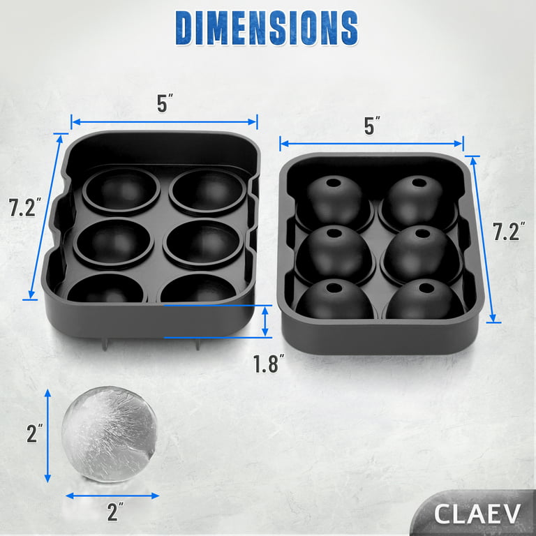 Set of 2 Ice Cube Mold Trays Silicone Sphere Whiskey Ice Ball & Large Square Ice Cube Molds for Cocktails Reusable & BPA Free by Claev, Black