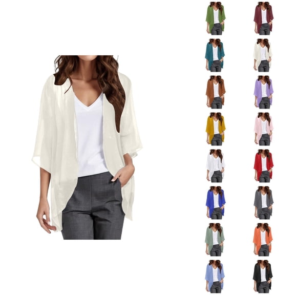 Kimono Cardigans for Women 3/4 Sleeve Lightweight Sheer Mesh Open Front Casual Beach Coverups Summer Tops
