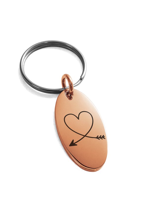 Stainless Steel Heart Love Arrow Engraved Small Oval Charm Keychain Keyring