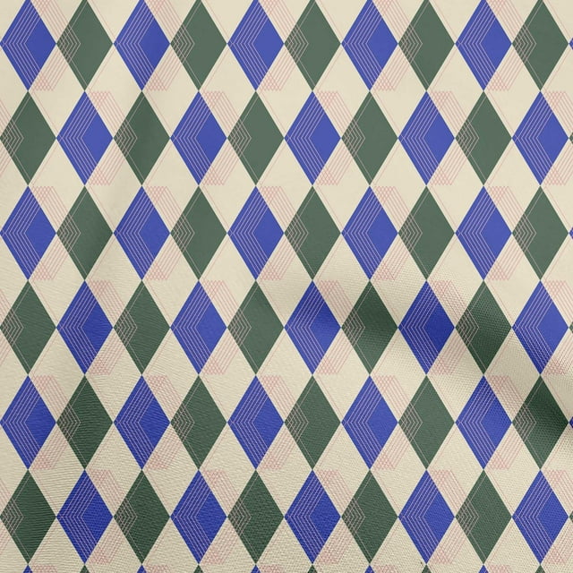 oneOone Polyester Spandex Blue Fabric Check Argyle Sewing Craft Projects Fabric Prints By Yard 56 Inch Wide
