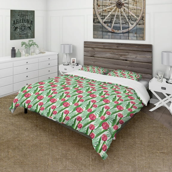 Designart 'Red Tropical Flowers' Floral Duvet Cover Set
