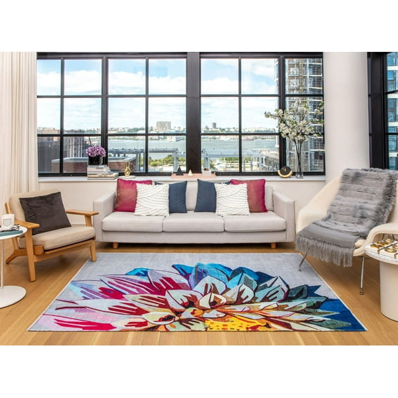 Elizabeth Sutton MI35C Space Dahlia Floral Modern Gray Area Rug, 7'10"X10'0"