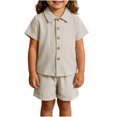 thumbnail image 5 of Mifsaly Toddler Girls Boys 2 Piece Outfit Set Solid Short Sleeve Button Down Shirts and Shorts with Pocket Lightweight Holiday Casual Summer Clothes, 5 of 8