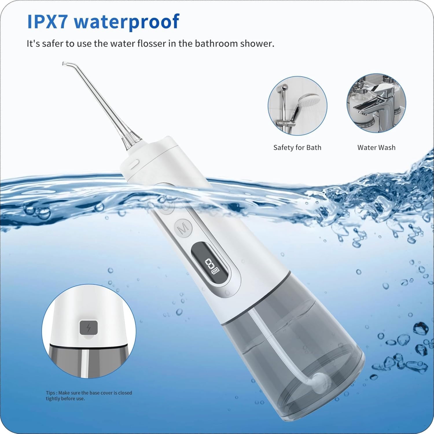 Cordless Water Dental Flosser, 9 Modes with LED Screen, 300ml Portable Oral Irrigator, Rechargeable IPX7 Waterproof Teeth Cleaner for Home and Travel, White