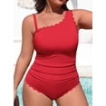 thumbnail image 5 of Asoul Plus Size One Shoulder Scalloped Bathing Suits for Womens Ruched Full Coverage Swimwear Ribbed One Piece Swimsuit Womens, 5 of 11
