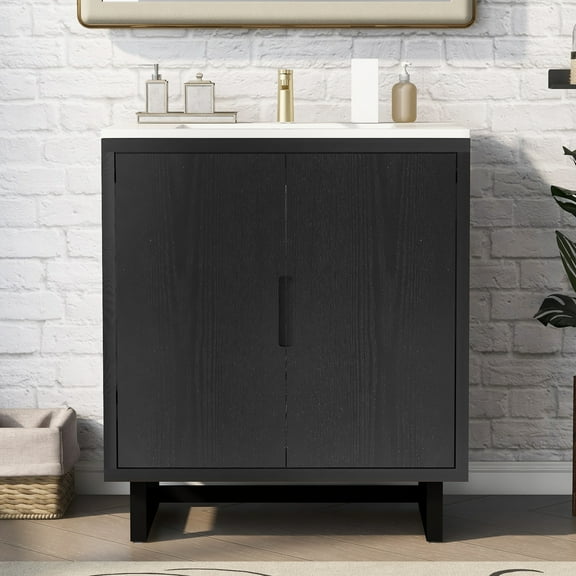 30" Bathroom Vanity Set with Sink, Combo Cabinet, Bathroom Storage Cabinet, Solid Wood Frame