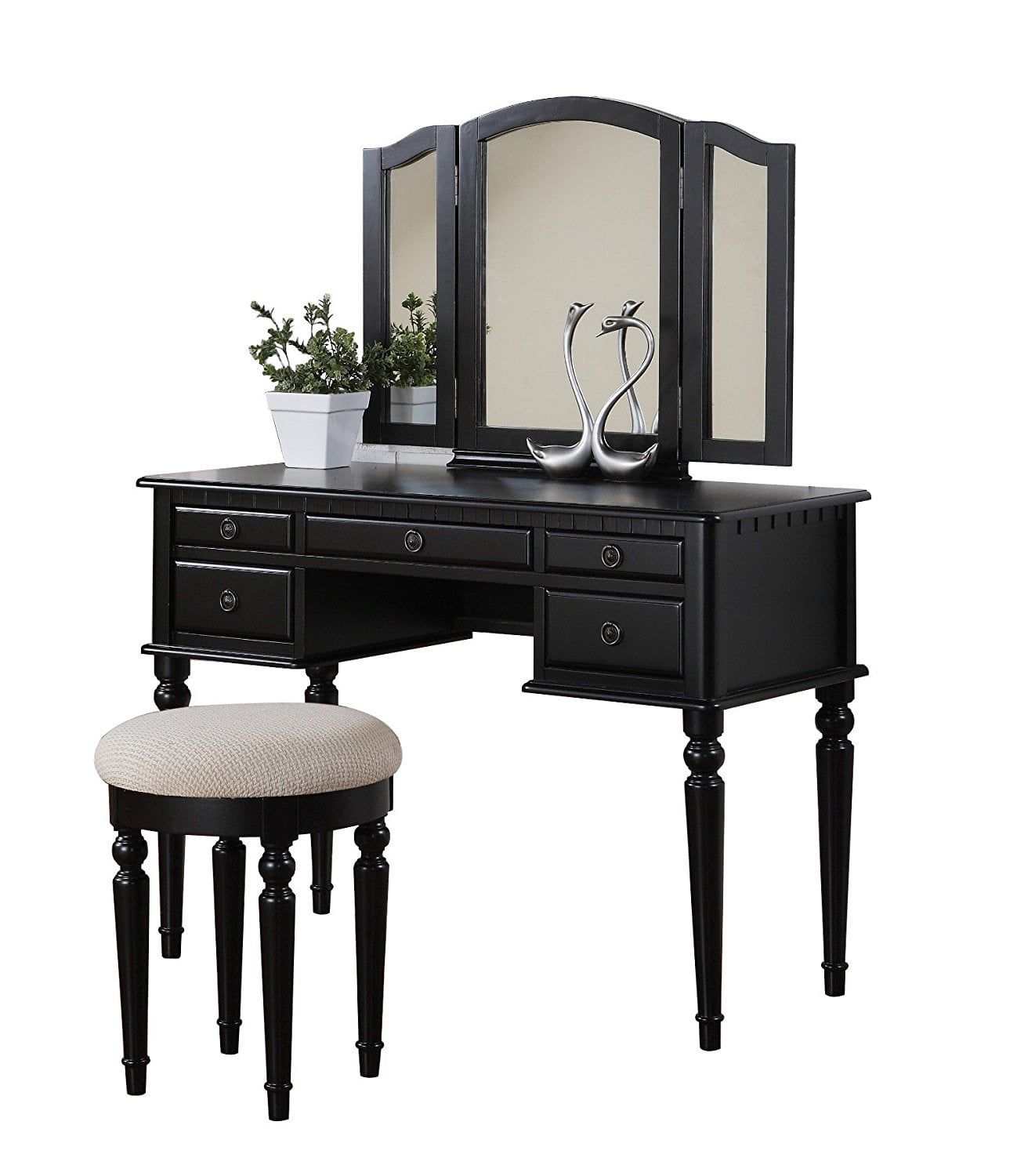 Bobkona St Croix 3 Fold Mirror Vanity Table With Stool Set In Bobkona St Croix 3 Fold Mirror Vanity Table With Stool Set In Cherry Com