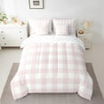 thumbnail image 2 of Erosebridal Geometric Plaid Bedding Sets Twin Size,Pink White Comforter Sets with Sheets,Buffalo Grid Bed in a Bag Twin size,Lightweight Abstract Room Decor,7pcs, 2 of 6