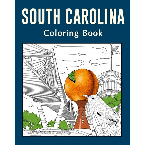 South Carolina Coloring Book: Painting on USA States Landmarks and Iconic, Gifts for Tourist, (Paperback)