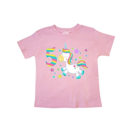 

Inktastic Fifth Birthday Rainbow Unicorn Plush and Stars Gift Toddler Boy or Toddler Girl T-Shirt