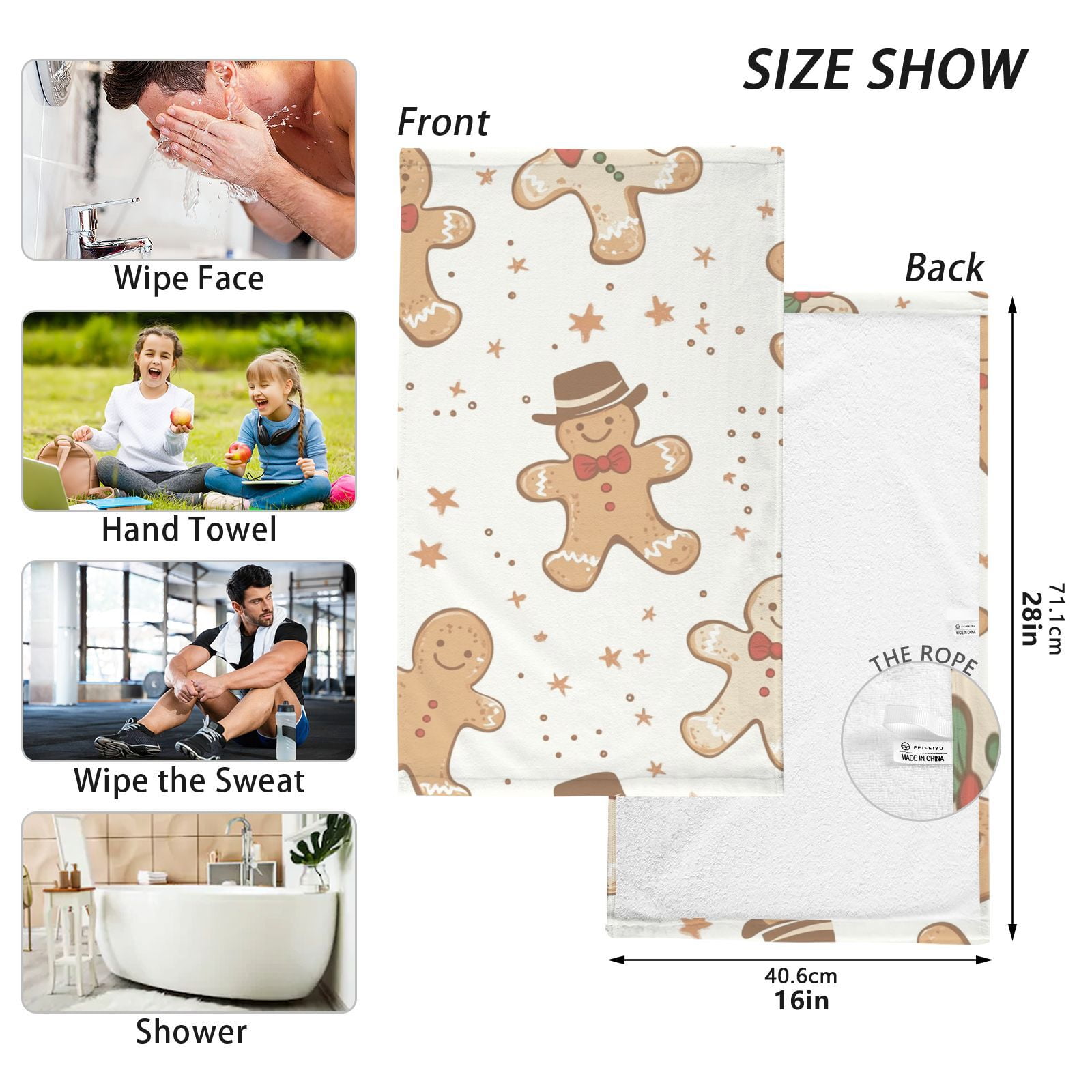 Gingerbread Cute Hand Towels Cotton Bath Towels Large Face Towels Absorbent for Bathroom 2 Packs
