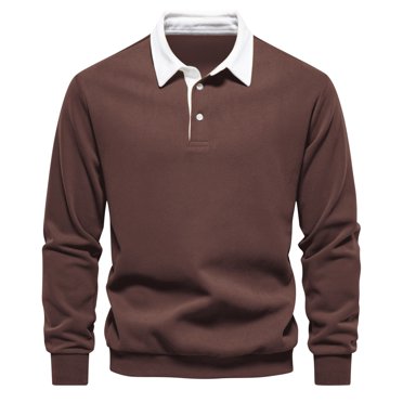 RXIRUCGD Chemise à Manches Longues pour Hommes, Col Rabattu, Marron, Taille : TG