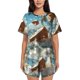 thumbnail image 1 of Balery Fresh Coconut Splash Conjunto de Pijama para Mujer con Estampado, Dos Piezas de Manga Corta y Shorts, Ropa de Dormir Suave con Cuello Redondo y Bolsillos-3X-Large, 1 of 1