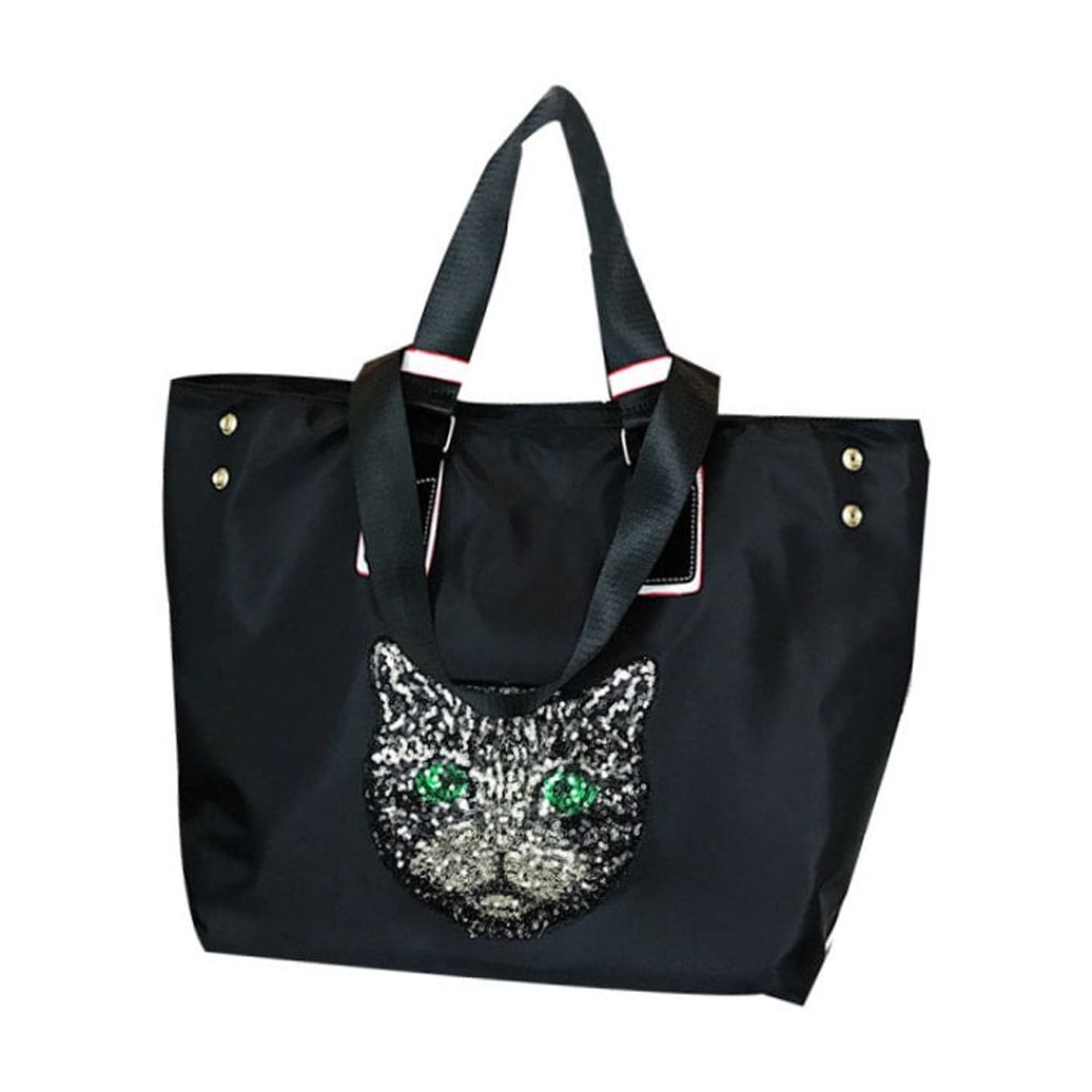 COSMOBETTY 1Pack Travel Pouch Black Rectangular Nylon Bag for Women Storage Tote Shoulder Bag Small 17.7 x 12.9 x 5.9in