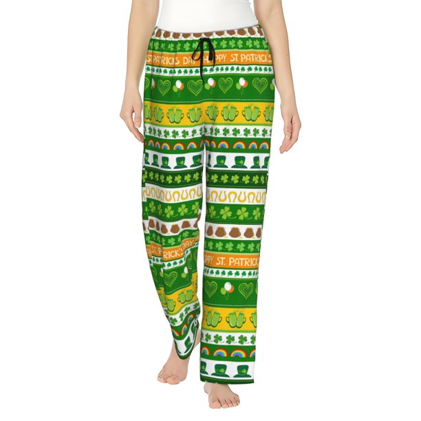 Fotbe St. Patrick's day in green colors Pantalones de Pijama para Mujer, Pantalones de Dormir, Pantalones Pj con Cordón y Bolsillos-Large