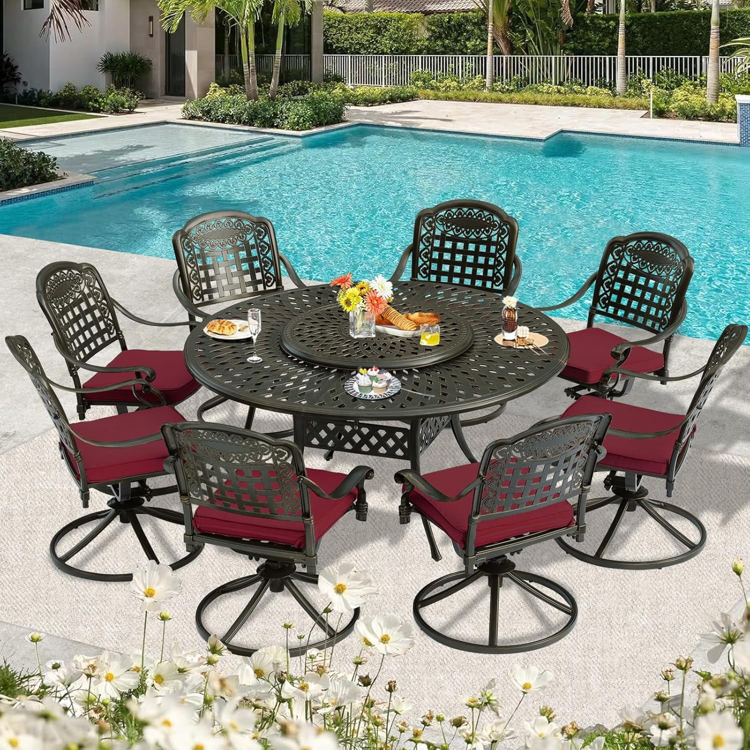 9-Piece Patio Furniture Dining Set, Cast Aluminum Outdoor
