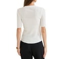 thumbnail image 3 of INSPIRE CHIC Women's Tops Ribbed Knit V Neck Button Henley Short Sleeve Blouse XS White, 3 of 6