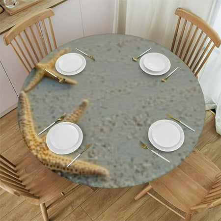 

Orinice Shells Starfish Round Tablecloth 100% Polyester Ideal for Indoor Outdoor Restaurants Weddings Parties Picnic Camping Kitchen Dining Waterproof Resistant Fabric 42 -46
