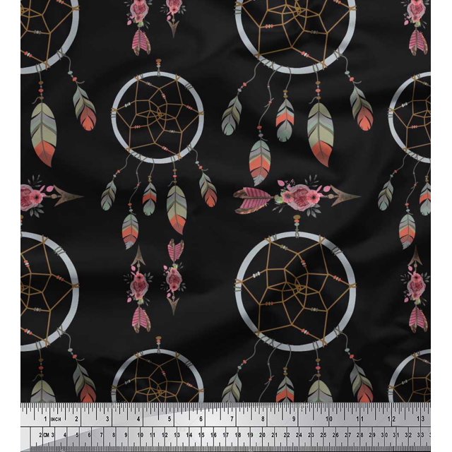 Soimoi Rayon Crepe Fabric Arrow & Dream Catcher Home Decor Print Fabric by Yard 46 Inch Wide