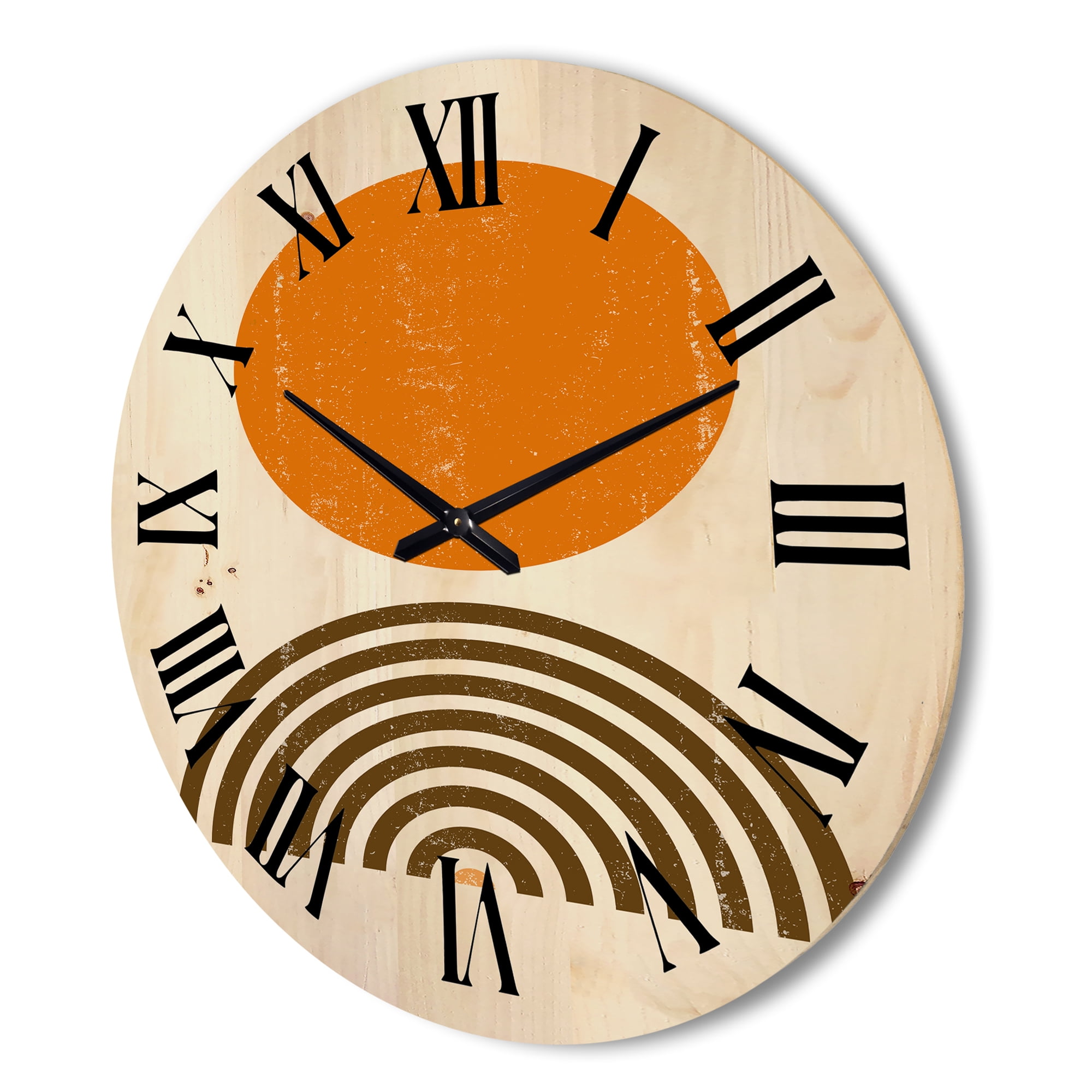 Designart 'Abstract Minimal Rainbow and Orange Sun I' Modern Wood Wall Clock
