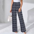 thumbnail image 2 of Women's Plaid Flare Pants Elastic High Waisted Bell Bottom Old Money Trousers Business Casual Pants Navy S, 2 of 5