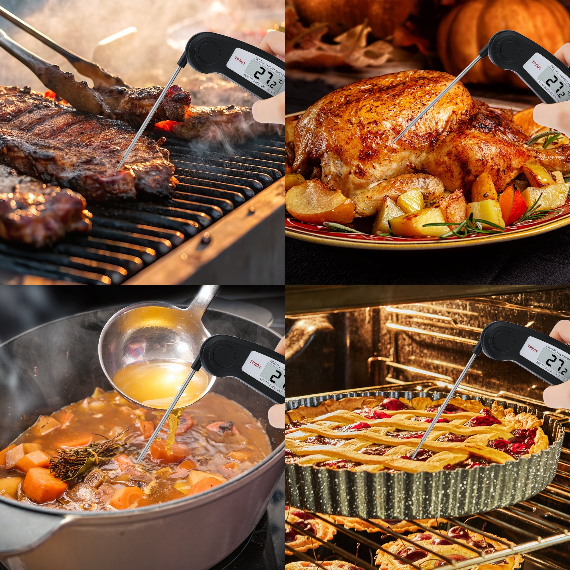 Unique Bargains Digital Meat Instant Read Food Thermometer Black/Sliver