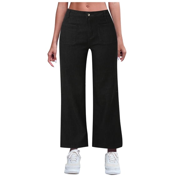 CHUOU Women's Spring And Summer Casual Comfortable Jeans Washed Stretch Flared Wide Leg Pants