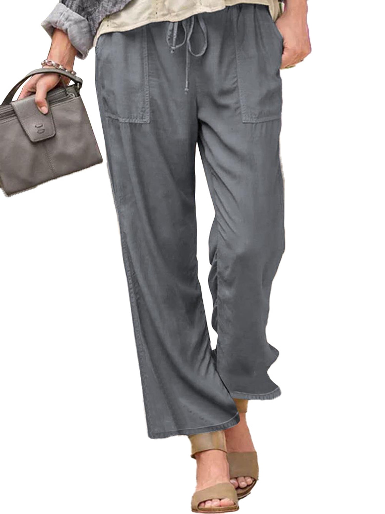 Womens Linen Plus Size Loose Pants Wide 