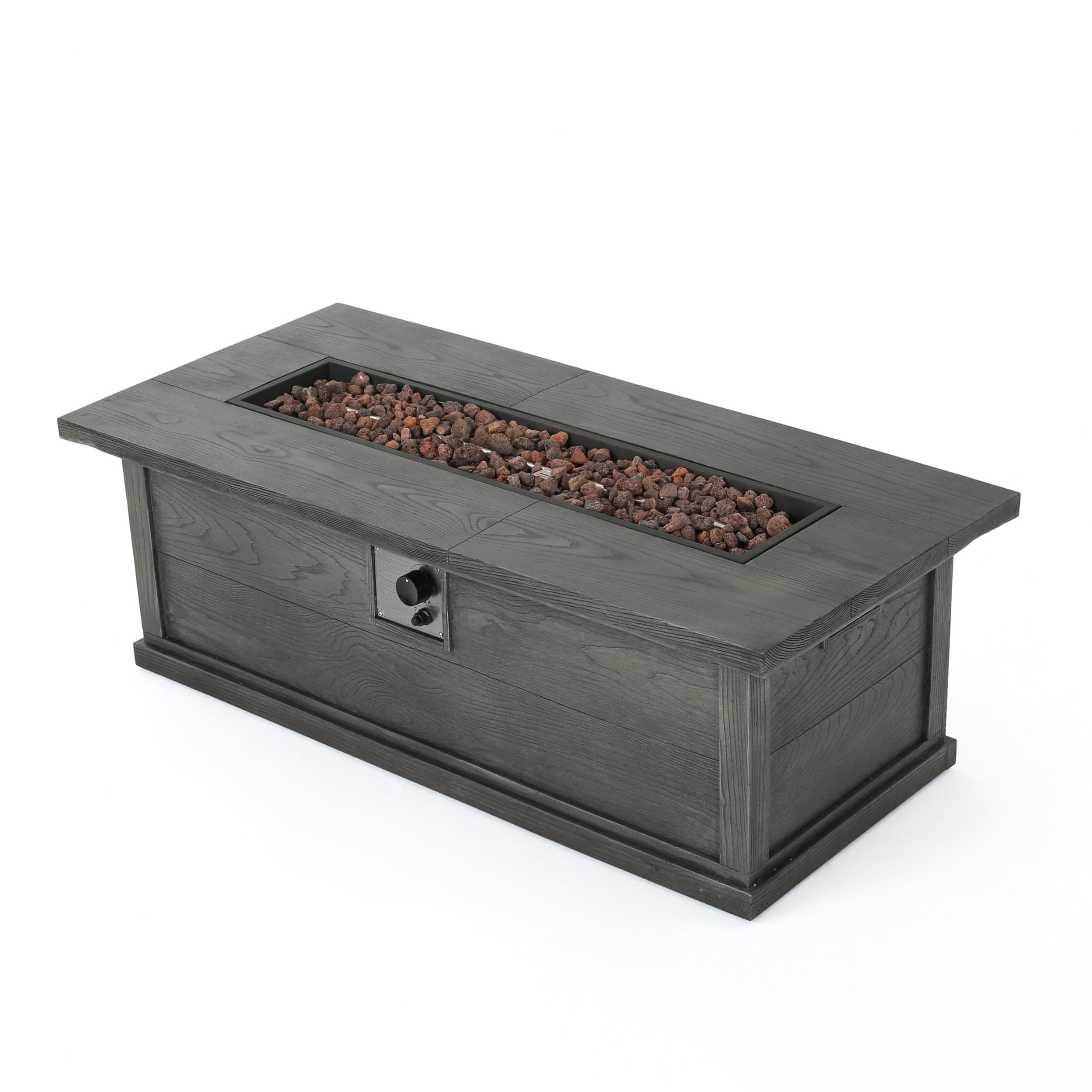 Sorrento Lightweight Concrete Outdoor 50,000 BTU Rectangular Fire Pit (No Tank Holder), Gray Wood Pattern