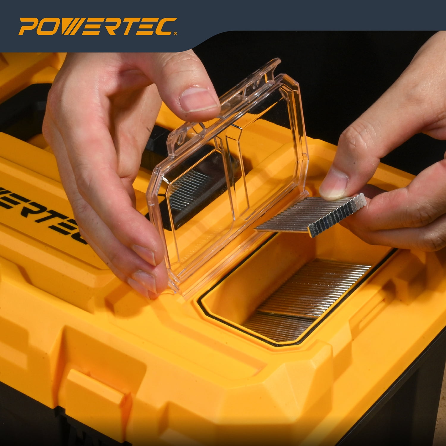 POWERTEC 16-Inch Tool Box with Trays - Lockable, Metal Latch, Organizer, Portable Storage for Tools, Small or Mid-Sized Parts (72119N)