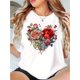 thumbnail image 1 of Creative Floral Heart Pattern Printed Women'S Trendy Round Neck Short Sleeve, Simple Casual Sports T-Shirt, Comfortable Summer Top for Holidays., 1 of 6