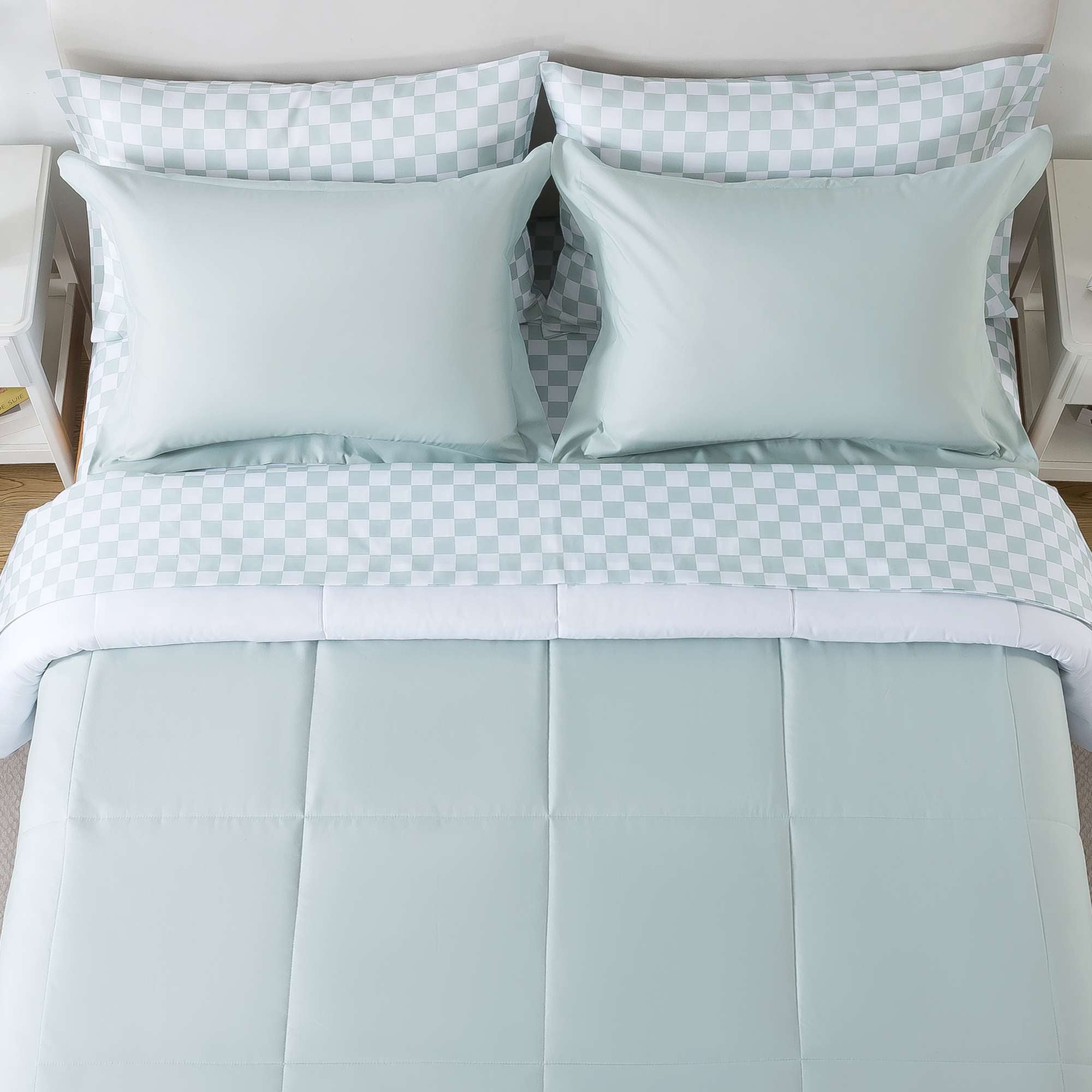 Mainstays All in One Reversible Comforter and Sheet Set, 7-Piece, King, Sage