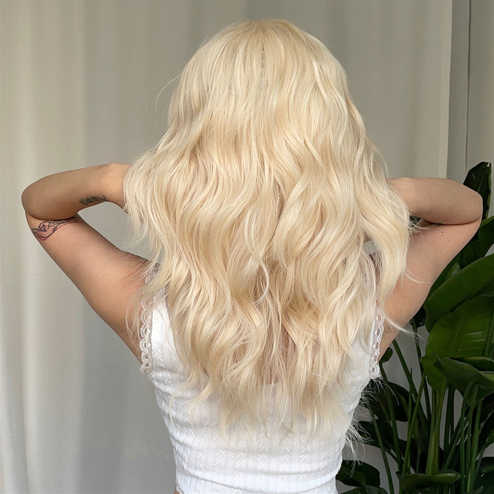 Long Wavy Blonde Synthetic Wigs for Women Platinum Daily Natural Hair Wigs With Bangs Heat Resistant Cosplay Wigs