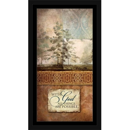 - With God Traditional Texture Tree Landscape Religious Painting Blue & Tan, Framed Canvas Art by Pied Piper Creative