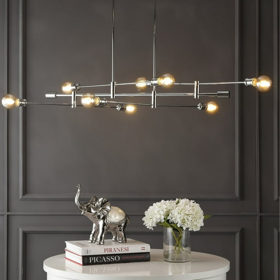 Ikon 63" 8-Light Mid-Century Modern Arm-Adjustable Iron Linear LED Pendant, Chrome