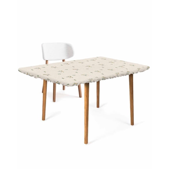 Farmhouse Flowers Rectangle Tablecloth, Waterproof Elastic Fitted Table Covers for 4 Foot Tables, 24x50inch Decorative Tablecloths for Picnic, Camping, Indoor, Outdoor, Pastoral Botanical Burlap