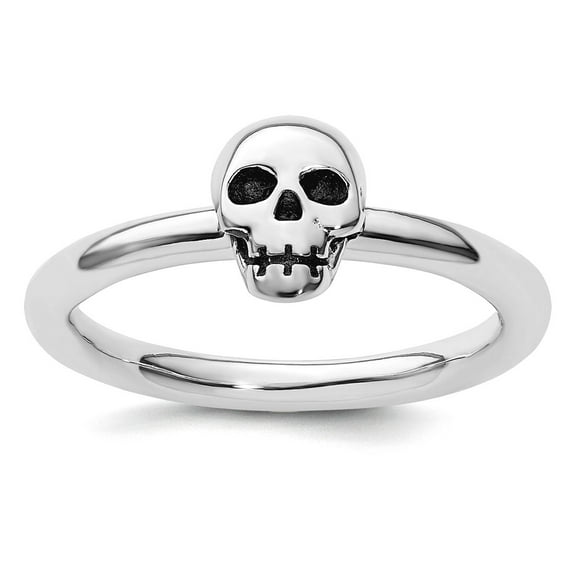 925 Sterling Silver Polished Stackable Oxidized Skull Ring Size 5 Stackable Ring for Women