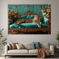 thumbnail image 6 of Mudket Vintage Leopard on Teal Velvet Sofa Framed Canvas Wall Art, Elegant Floral Jungle Leopard Print Room Decor for Women Living Room, Bedroom, Ready to Hang-40"L x 28"W, 6 of 10