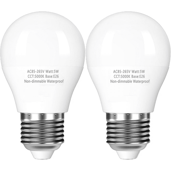 2-Pack Refrigerator Light Bulbs 40 Watt, 5000K Daylight White, Waterproof A15 LED Bulbs with E26 Base, Appliance Light Bulbs for Refrigerator, Non-dimmable