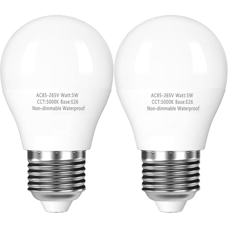 2-Pack Refrigerator Light Bulbs 40 Watt, 5000K Daylight White, Waterproof A15 LED Bulbs with E26 Base, Appliance Light Bulbs for Refrigerator, Non-dimmable