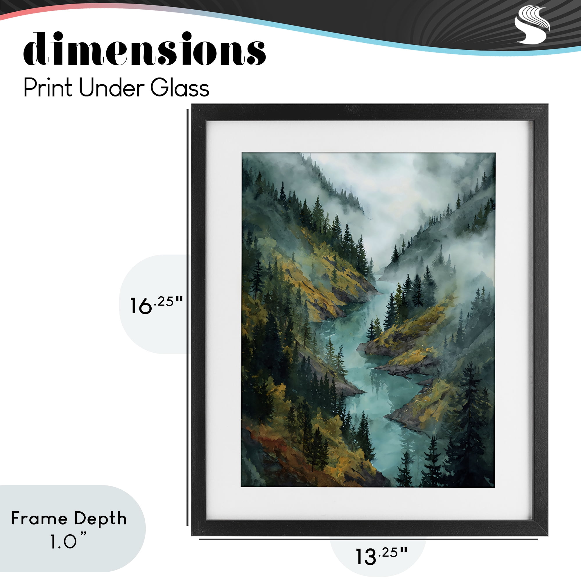 Stupell Industries Turquoise Mountain River Bends Black Framed Print Under Glass, design by Franklyn Gregory
