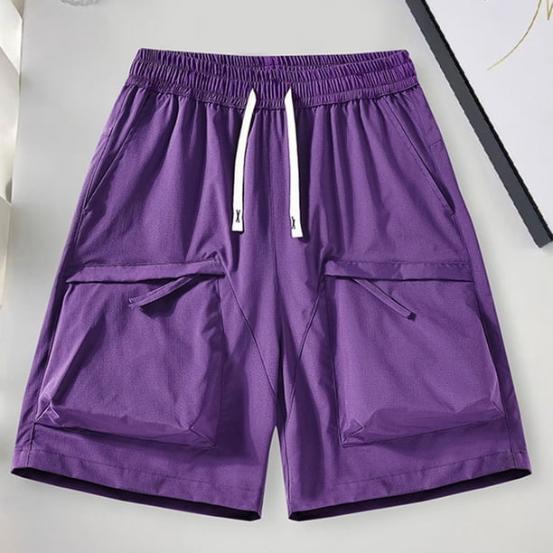 pstuiky Pantalones cortos para hombre, Pantalones cortos holgados con cintura elástica y bolsillo con cordón para hombre Pantalones cortos deportivos para hombre