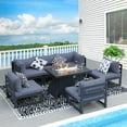 thumbnail image 3 of RADIATA 7 Pieces Aluminum Outdoor Patio Sectional Furniture Sofa Set with Fire Pit Table Large Size Luxury Comfortable Durable Water/UV-Resistant Garden Porch Backyard Party (Denim Blue Cushion), 3 of 13