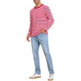 thumbnail image 2 of INSPIRE CHIC Men's T-Shirts Long Sleeve Striped Pattern Crew Neck Regular Fit Pullover T-Shirts S Red White, 2 of 5