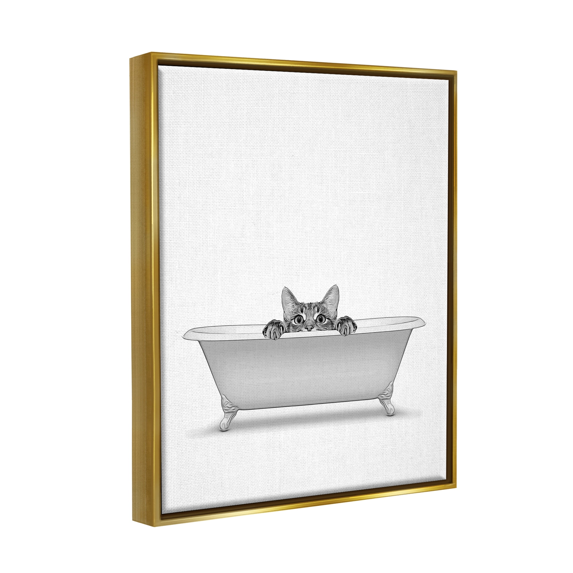 Stupell Industries Cat Peeking Bathroom Tub Animals & Insects Painting Gold Floater Framed Art Print Wall Art