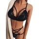 thumbnail image 5 of VISgogo Conjunto de lencería de mujer de 2 piezas, sujetador de tiras sin mangas con cuello en V de encaje transparente + traje de espalda en T con correas cruzadas para niñas, negro VISgogo moda, 5 of 9