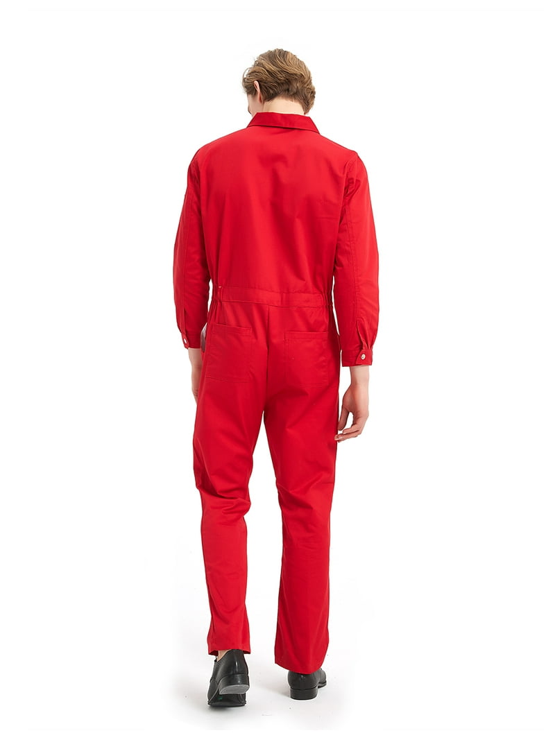 30〜40s Print Stripe White COVERALL Toptie Men's 8.5 oz Front-Zip Long Sleeve Twill Coverall-White-2XL