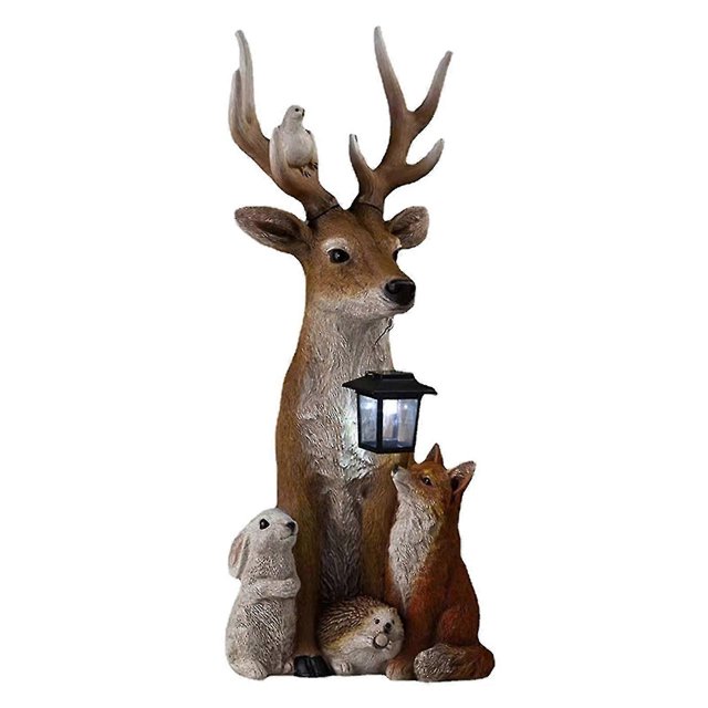 Solar Garden Light Outdoor Decor Deer Statue With Solar Light Hand Painted Animals Resin Decoration
